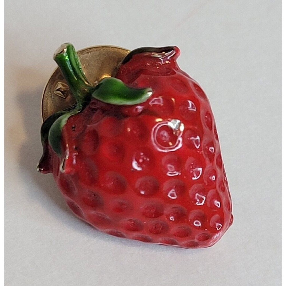 Vintage Ballou Red Enamel Strawberry Lapel Pin, .75"  Fraser Outlander